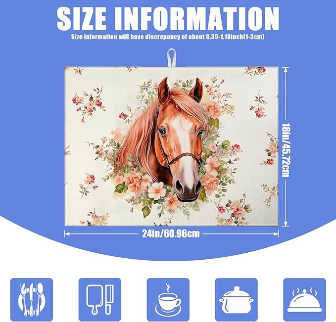 Horse Flower Dish Drying Mat for Kitchen Counter Drying Pad Absorbent - Image 2