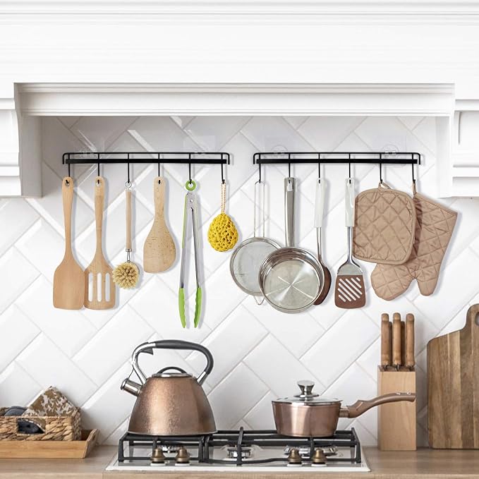 YiZhi Adhesive Wall Hooks Rack Kitchen Rail, Space Saving Utensil Holder No - Image 2