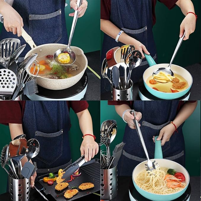 Stainless Steel Cooking Utensils Set, Berglander 13 Pieces Kitchen Utensils Set - Image 6