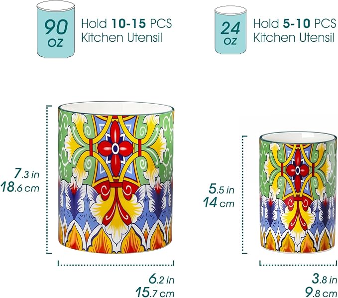 vancasso SIMI Utensil Holder, 7.3"+5.5" Porcelain Kitchen Utensil Holder - Image 2