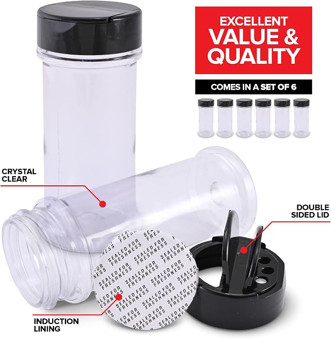 6 Pack 5.5 oz Round Plastic Spice Jars, Empty Seasoning Containers - Image 2