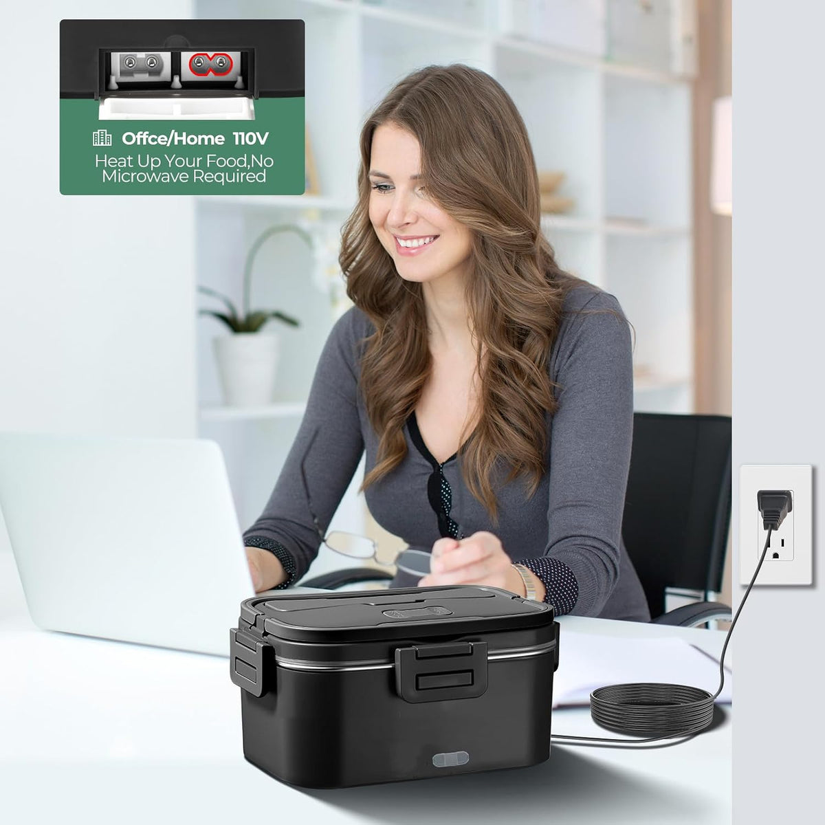 Electric Lunch Box for Adults 100W 1.8L Portable Heated Lunch Box