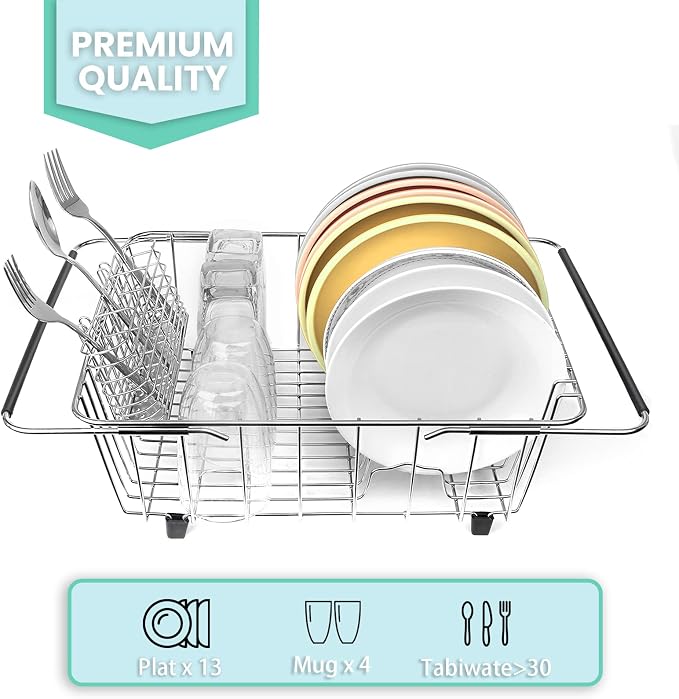 Sink Dish Drainer Rack, Expandable 304 Stainless Steel Dish Drying Rack - Image 2