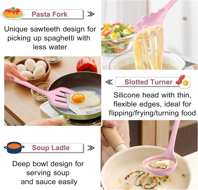 TeamFar Silicone Cooking Utensil Set of 7, Kitchen Nonstick Tools Turner Spoon - Image 6