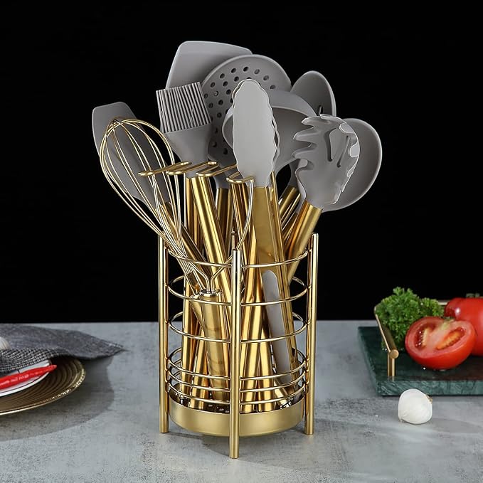 Gold Kitchen Utensil Holder for Kitchen Counter, Stainless Steel Utensil Crocks - Image 4