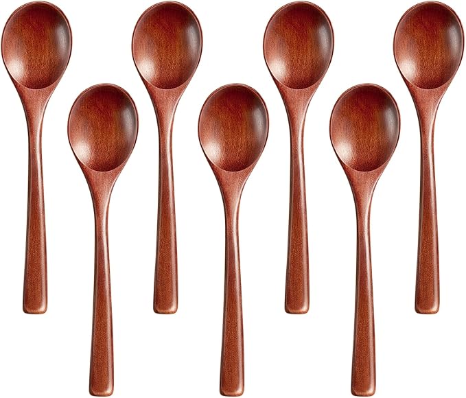 7 Pcs Wooden Spoons for Eating, Small Serving Spoon for Honey, Soup Wood by Morgles