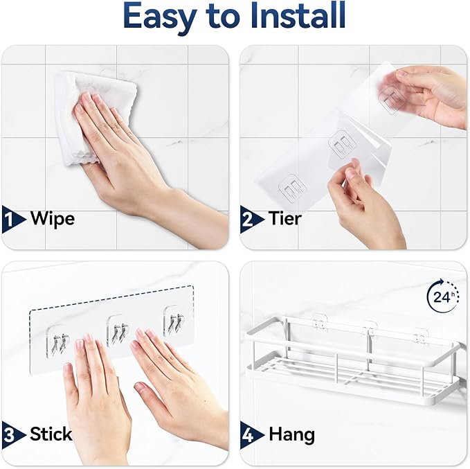 YASONIC Shower Caddy Adhesive, No Drill Bathroom Shower Organizers, - Image 8