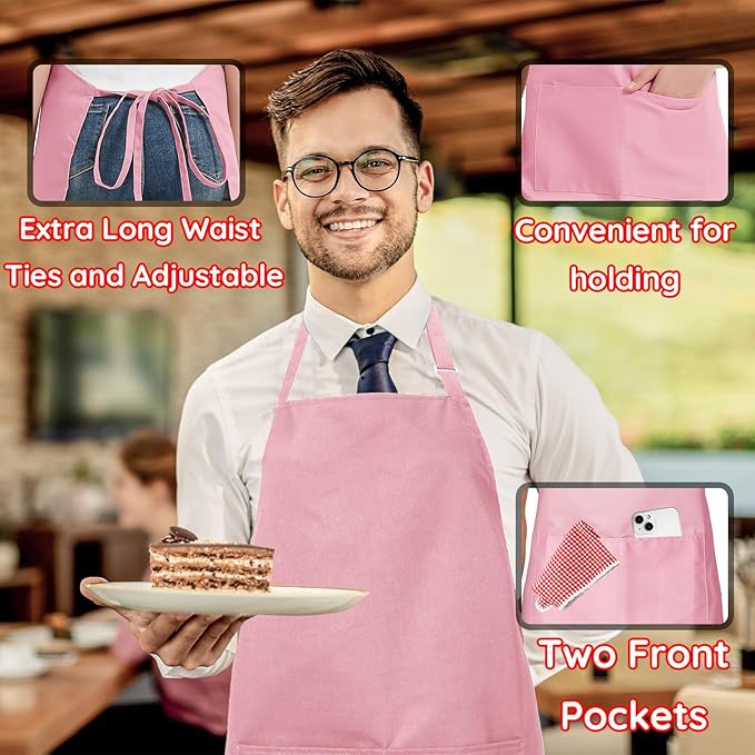 4 Packs Chef Apron with 2 Pockets, Waterproof Adjustable Apron - Image 5