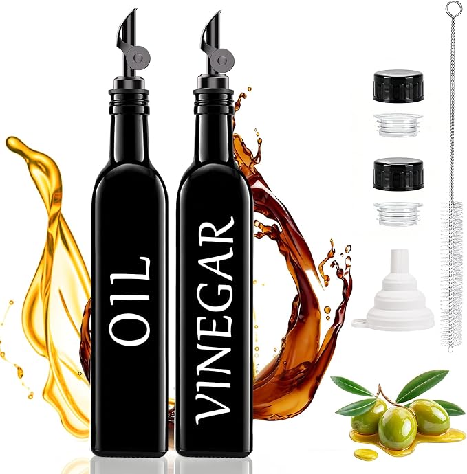 Oil and Vinegar Dispenser Set of 2, 17oz/500ml Extra Thick Glass Oil & Vinegar - Image 8