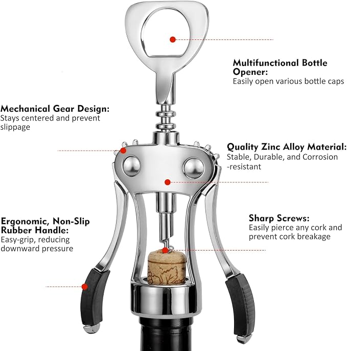 Wine Opener with Stopper, Cutter - Image 3