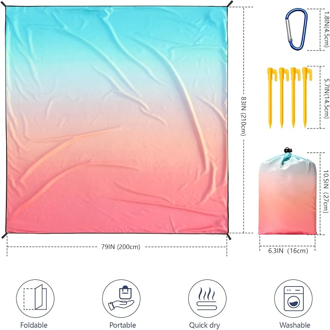 WIWIGO Beach Blanket Waterproof Sandproof Beach Mat 79" X 83"/10'x9'for 2-8 - Image 2