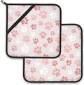Cute Pink Cat Dog Paw Prints Pot Holder Set of 2, Heat Resistant Potholders by Larkverk