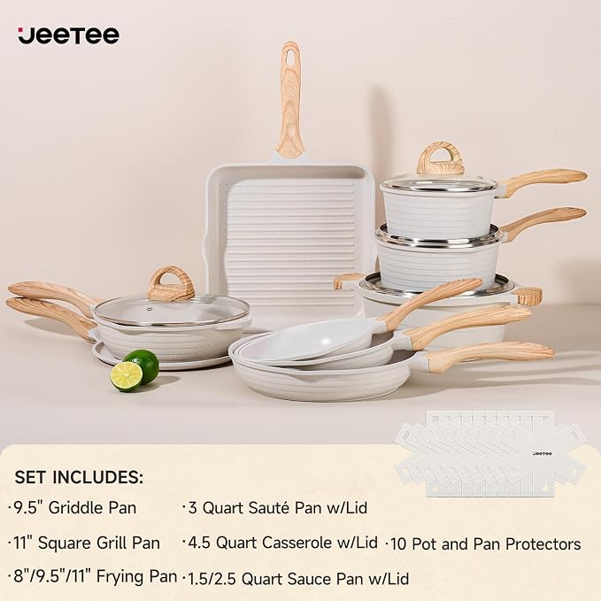 JEETEE 23pcs Pots and Pans Set Non Stick, w/Frying Pans, Sauté & Griddle & - Image 2