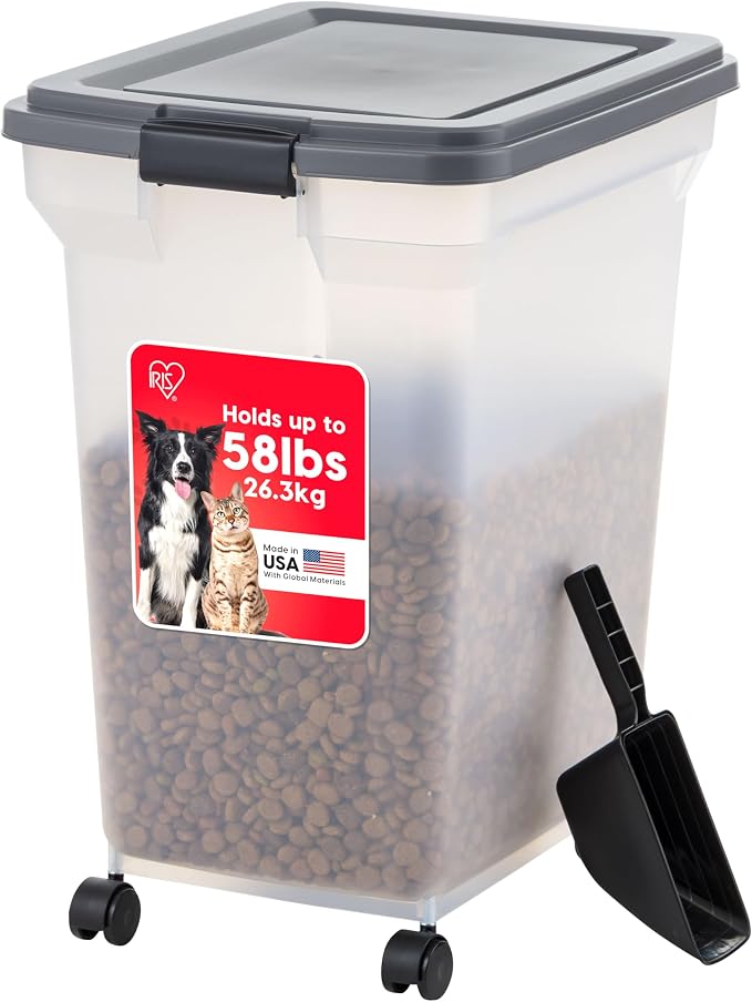 IRIS USA Dog Food Storage Container 58 lbs, Attachable Wheels, & Included Scoop by IRISUSA