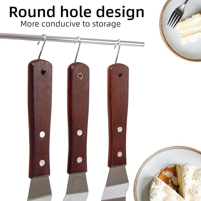 Cake Decorating Angled Icing Spatula Set of 6 8 & 10 Inch Wooden Handle - Image 3