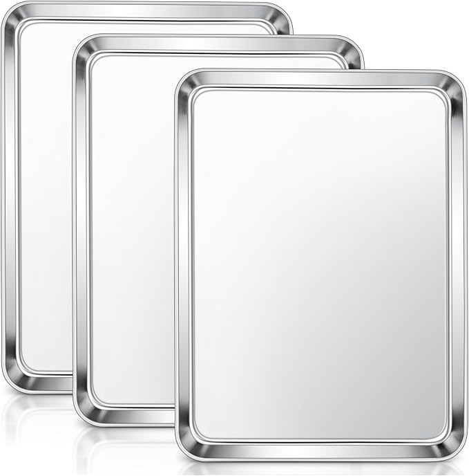 E-far Stainless Steel Baking Sheets Set of 3, 12.4” x9.7” Baking Cookie Sheets by E-far