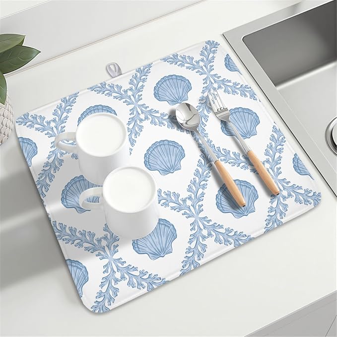 Summer Sea Shell Drying Mat 18x16 Inch, Light Blue Drying Mat - Image 8
