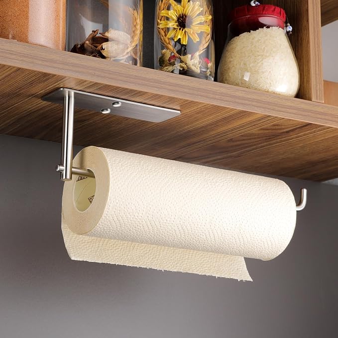 ZUNTO Paper Towel Holder Under Cabinet, Adhesive and Screwed Paper Towel Rack - Image 4