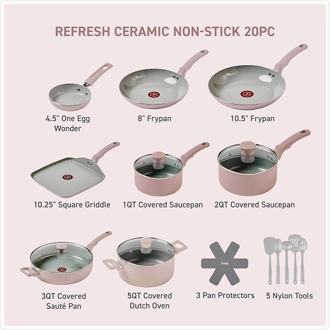 T-Fal Refresh Ceramic Pots and Pans Set, Nonstick Cookware, Oven Safe to 350°F - Image 2