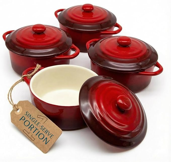 Kook Ceramic Mini Cocotte Set, Small Casserole Dishes by Kook