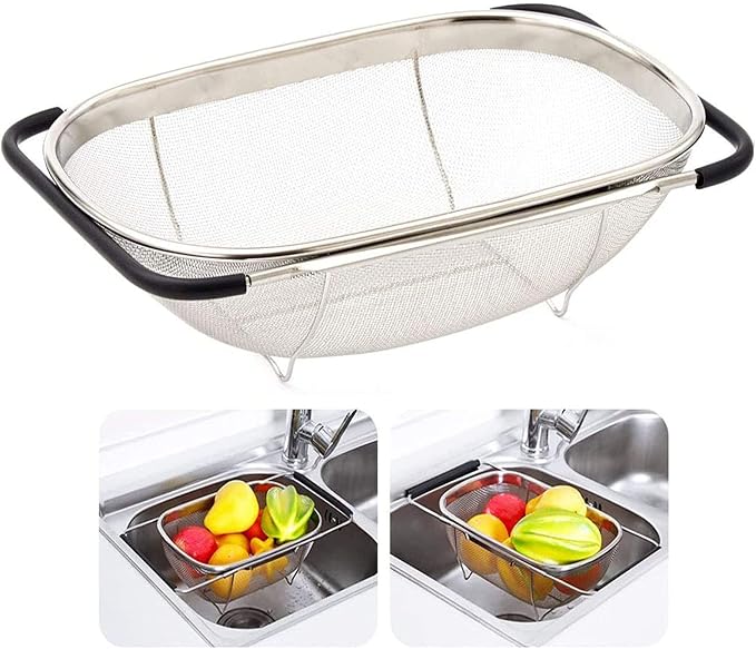 Over The Sink Stainless Steel Oval Colander by Unknown
