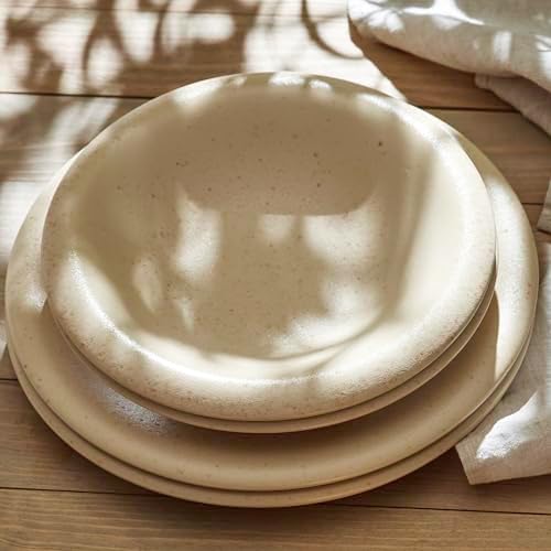 Porto by Stone Lain Aro 12-Piece Premium Kitchen & Dining Dinnerware Set Stoneware, Cream Matte, Crafted in Portugal, Dishwasher and Microwave Safe Scratch-Resistant Dish Set for 4