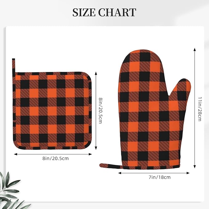 Buffalo Plaid Black and Orange Oven Mitts and Pot Holders Set - Image 3