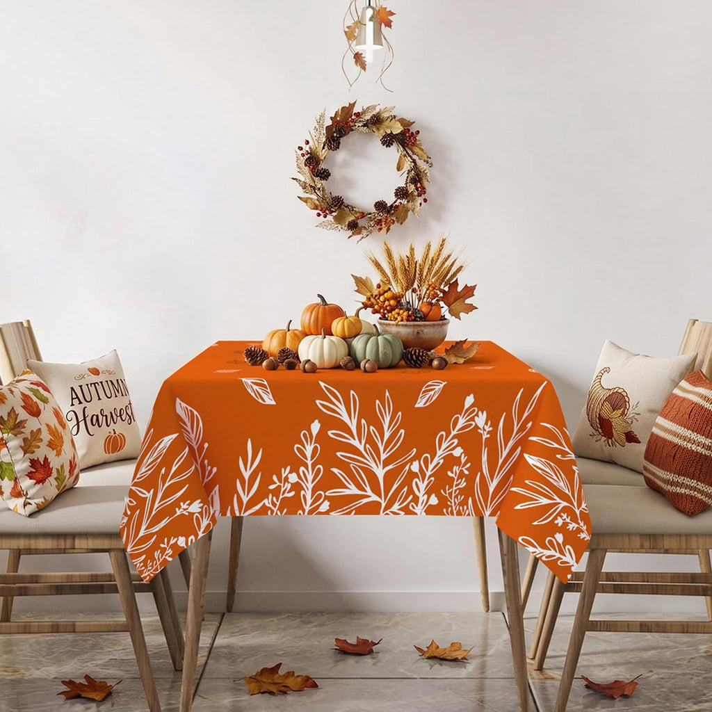 Orange Fall Tablecloth Square 52x52 Inch, Stain Resistant Washable
