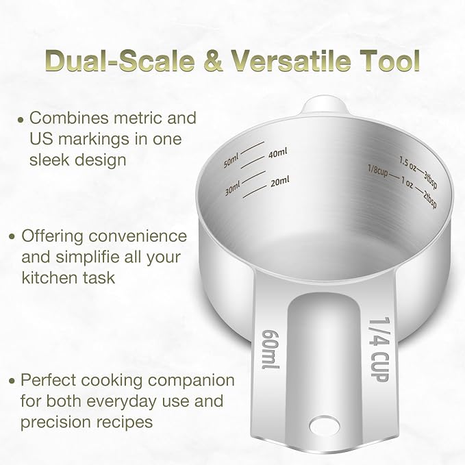 2PCS 1/4Cup Single Measuring Cup, Etched Inner Scale Stainless Steel Measure - Image 4