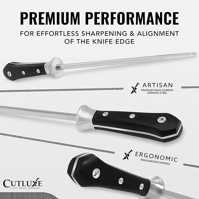 Cutluxe Honing Rod, Professional Knife Sharpener Rod – 10" Honing Steel – - Image 2