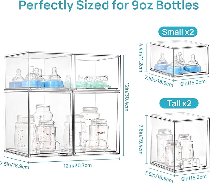Vtopmart 4 Pack Baby Bottle Organizer Set, Stackable Storage Drawers Ideal - Image 2