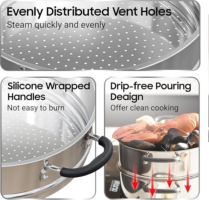 Sunhouse – 18/10 Stainless Steel Steamer Insert Pans Stainless Steel Stackable - Image 4