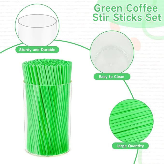 500 Pcs Neon Green Coffee Stir Sticks Set Jade Green Stir Stick Holder Acrylic - Image 3