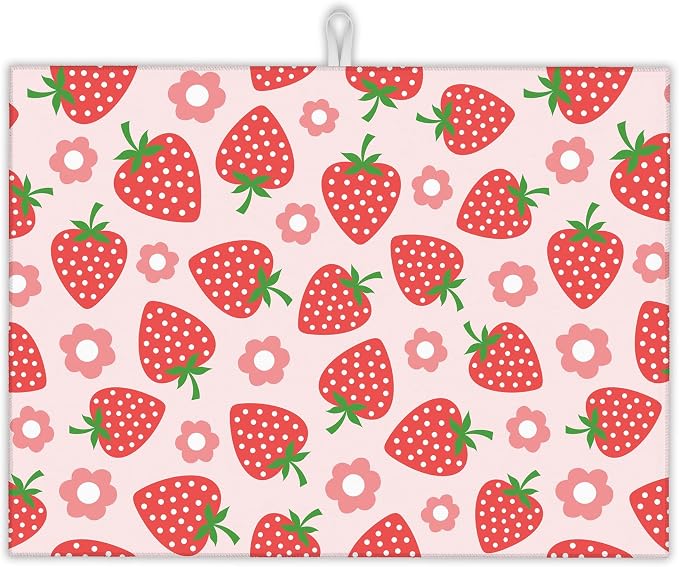 Pink Strawberry Dish Drying Rack Mat by UIUPRO