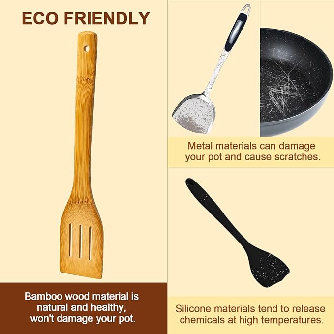 Eisinly Wooden Spoons for Cooking 7-Piece, Kitchen Nonstick Bamboo Cooking - Image 6