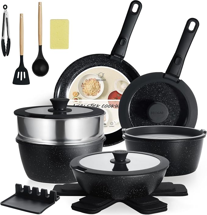 BECIGAR Nonstick Ceramic Cookware Set 21PCS by BecigarCookware