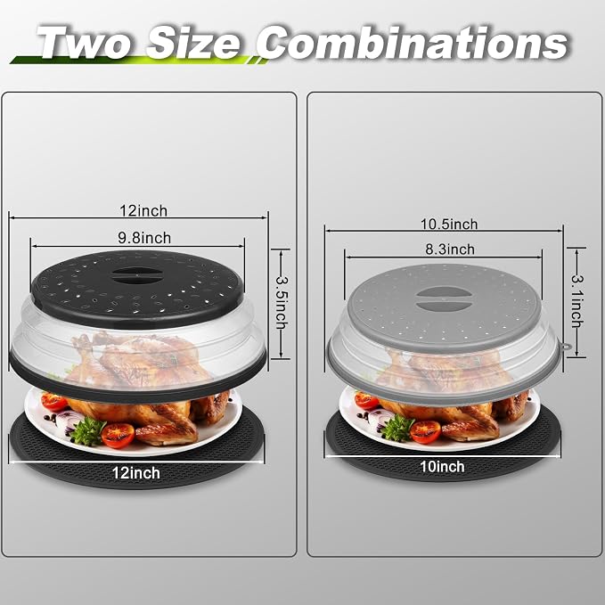 12" Microwave food Cover & Mat, Large Vented Collapsible Splatter Guard dish - Image 2