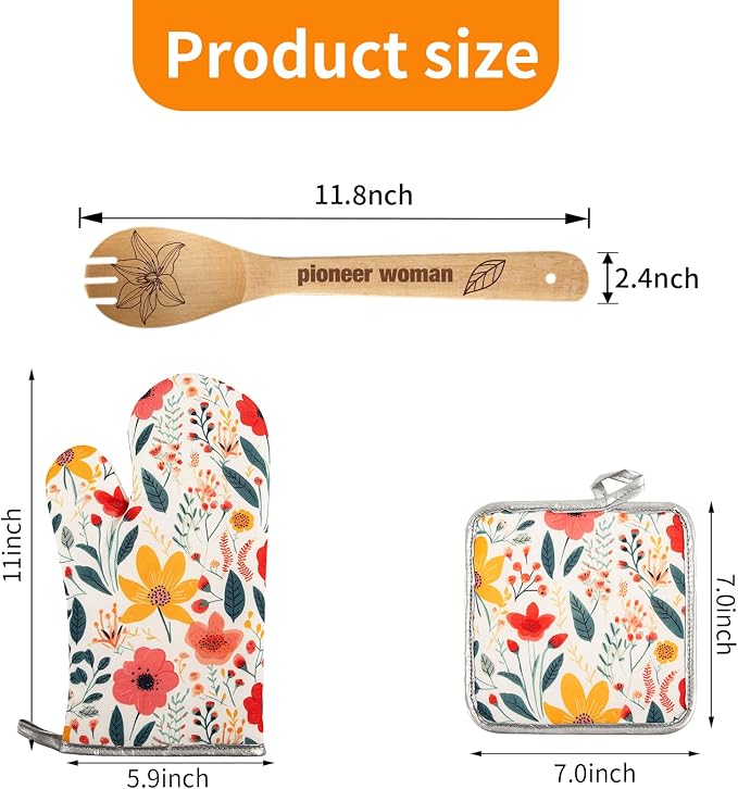 8 Pcs Kitchen Stuff Accessories Include 5 Cute Wooden Spoons & 1 Floral Kitchen - Image 3