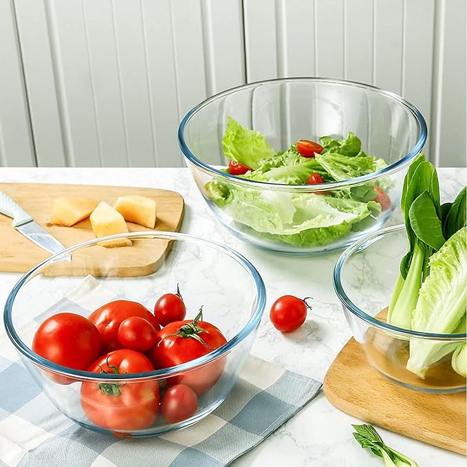 Homwin Glass Mixing Bowl Set for Baking 3-Piece Salad Bowl Set, High - Image 6
