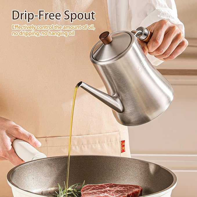 18/8 Stainless Steel Olive Oil Dispenser 500ml/16.9oz Drip-Free Pouring Oil Pot - Image 4