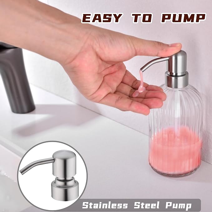 Glass Soap Dispensers for Kitchen and Bathroom, 16oz Heavey Glass Bottle - Image 3