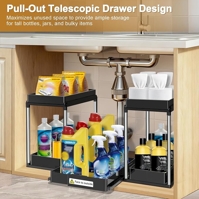 NIUXX Expandable Under Sink Organizer: 2 Tier Under Cabinet Organizer - Image 3