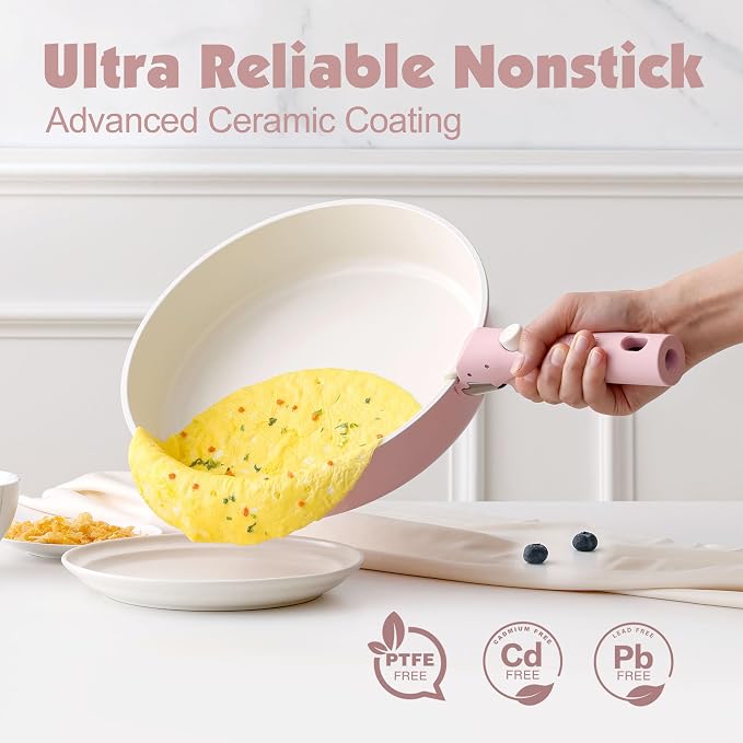 SENSARTE 17 Piece Ceramic Pots and Pans Set, Nonstick Detachable Handle Cookware - Image 4