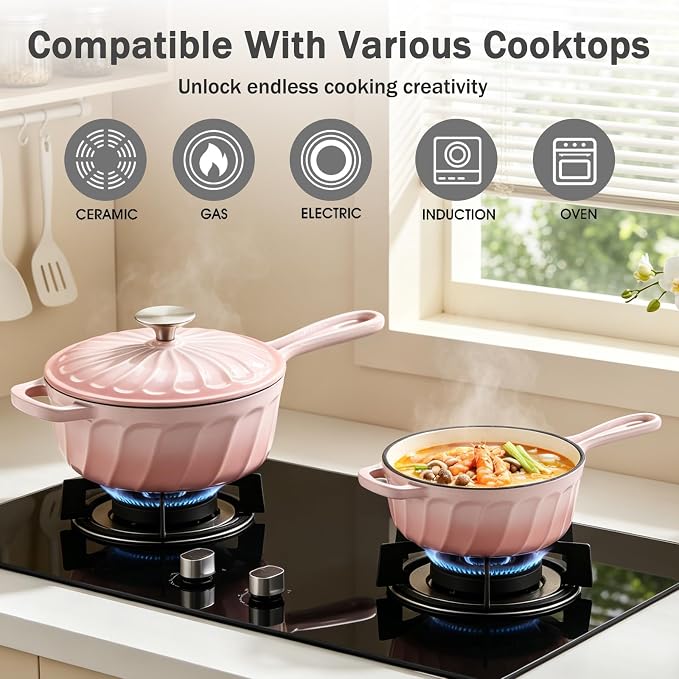 Enameled Cast Iron Sauce Pan, 2 Quart Enameled Saucepan - Image 4