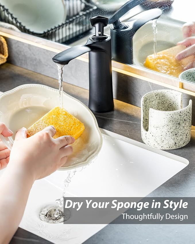 Zoeeker Kitchen Sink Sponge Holder, Dish Sponge Rack Ceramic Brush Holder - Image 6