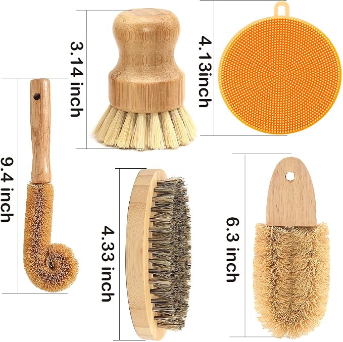 ECO Friendly Kitchen Cleaning Set, Wood & Bamboo Brushes - Image 7
