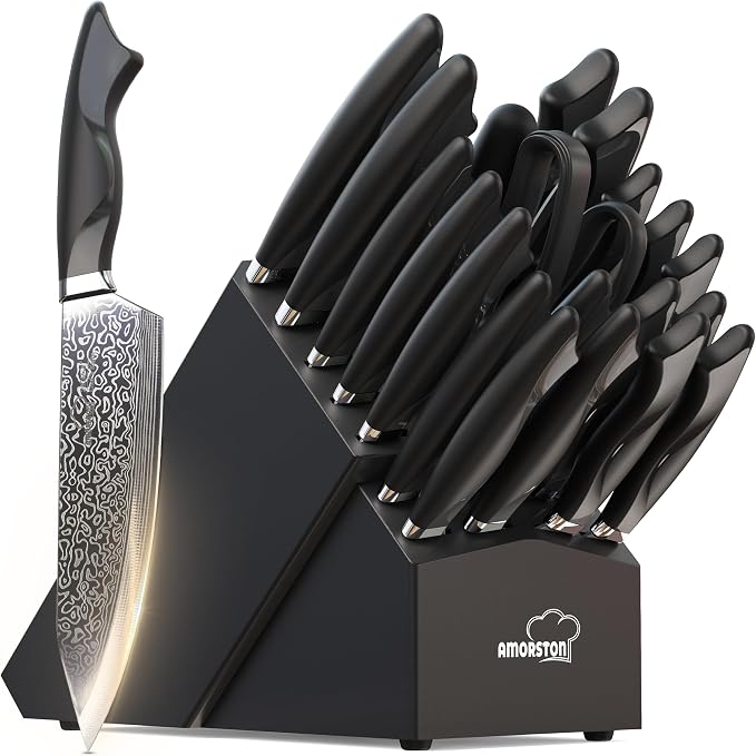 Amorston 22 Pieces Knife Set, Laser Engraved High Carbon Stainless Steel Knife by Amorston