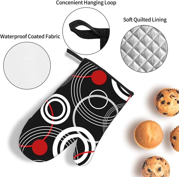 Modern Black Red Retro Oven Mitts and Pot Holders Sets of 3 Abstract Modern Hot - Image 5