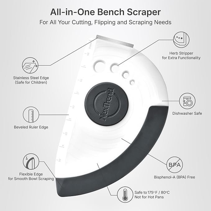5-in-1 Dough Scraper & Flexible Bowl Scraper by Nextrend, Bread Scraper - Image 3