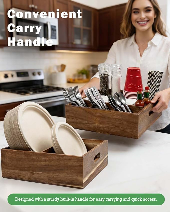 Acacia Wood Utensil Holder for Party - Image 5
